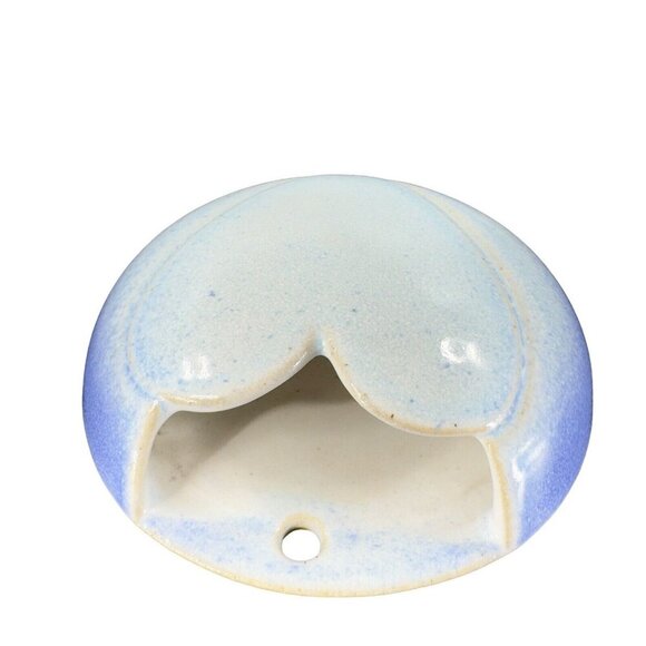 Hand Crafted Stoneware Pottery Wall Pocket Vase Blue Heart Shaped Vessel Decor - Picture 2 of 16